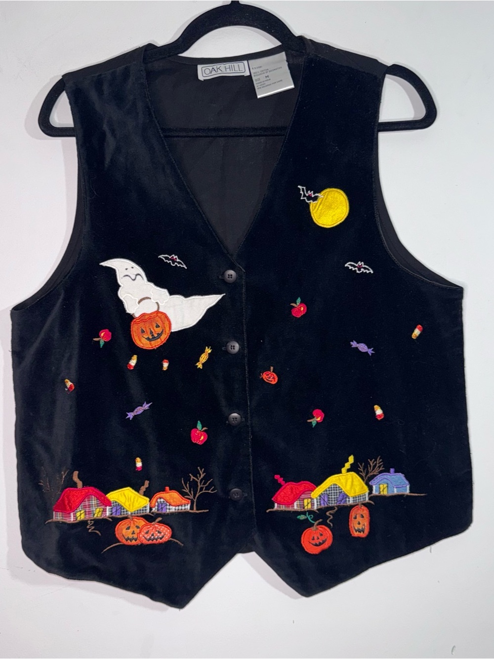 Oak Hill M Halloween Embroidered Vest Ghost Pumpkin Cottagecore Grannycore